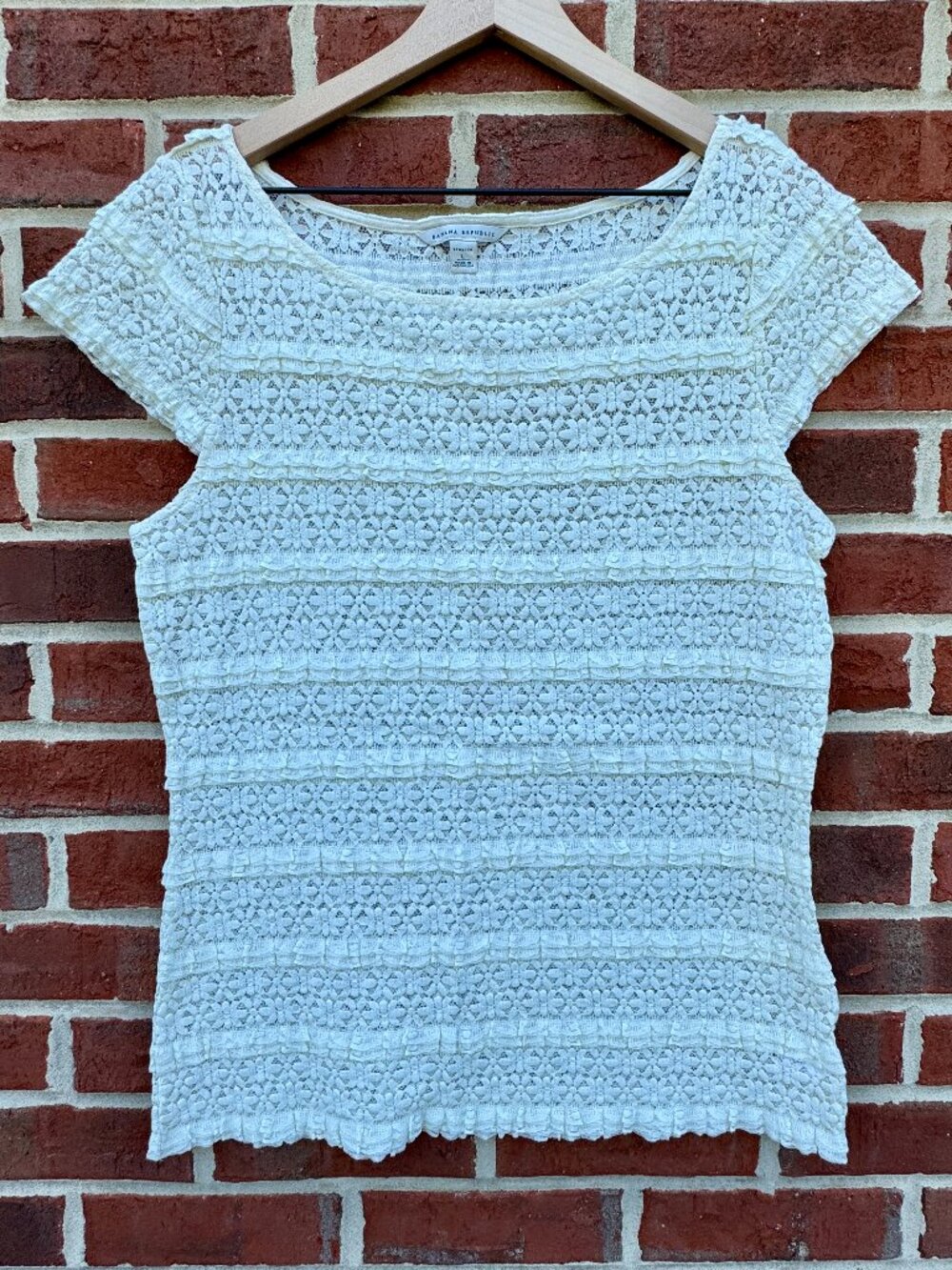 Banana Republic Lace Top Womens Large Ivory Cap Sleeve Coquette Romantic Boho